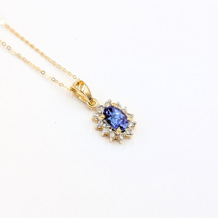 Vintage Oval-Cut Tanzanite & Diamond Necklace in 14k Yellow Gold
