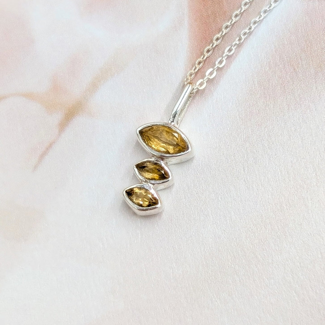Marquise-Cut Citrine Vertical Drop Necklace in Sterling Silver