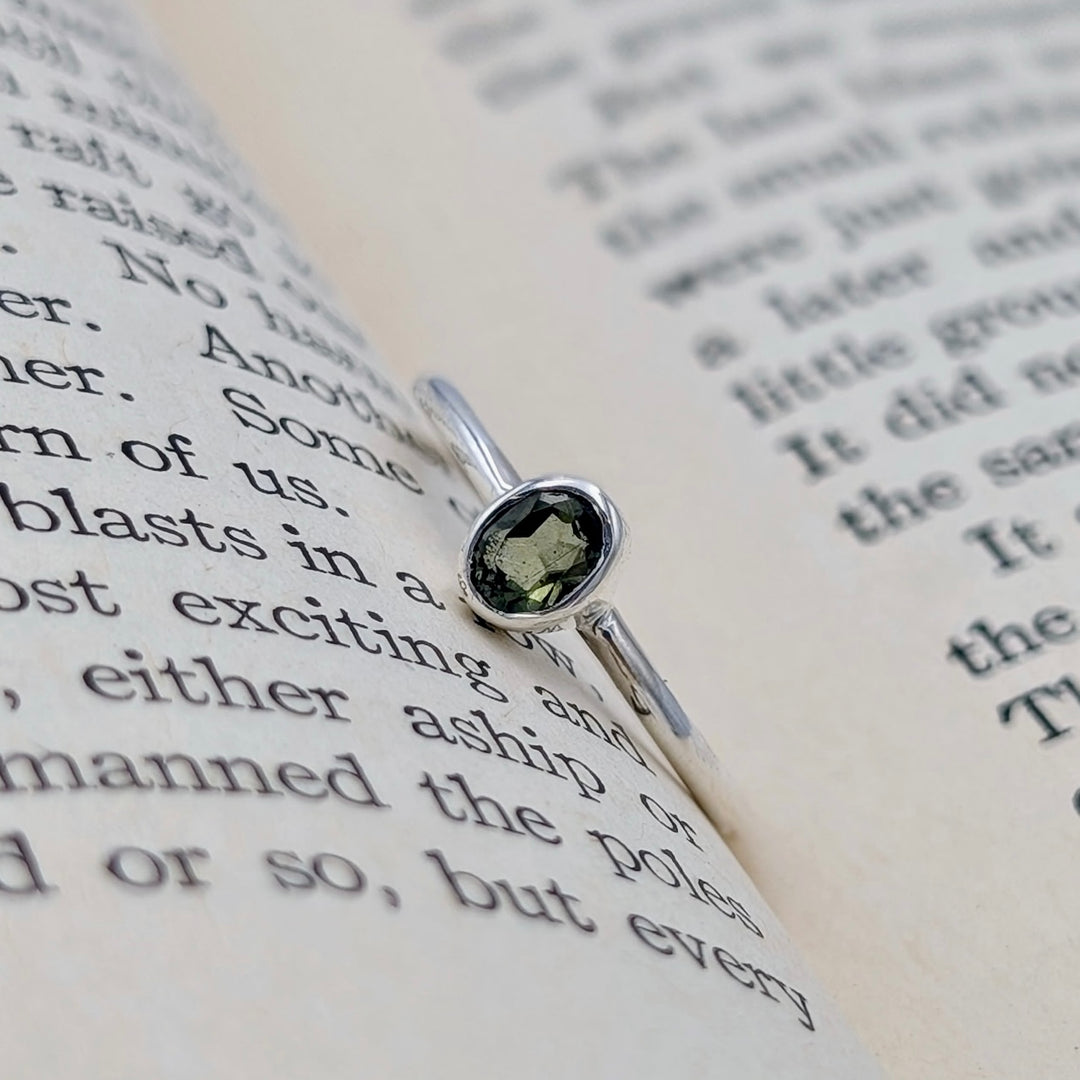 Women's faceted Moldavite Ring Set in Sterling Silver