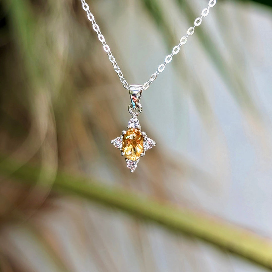 Citrine & White Topaz Necklace in Sterling Silver