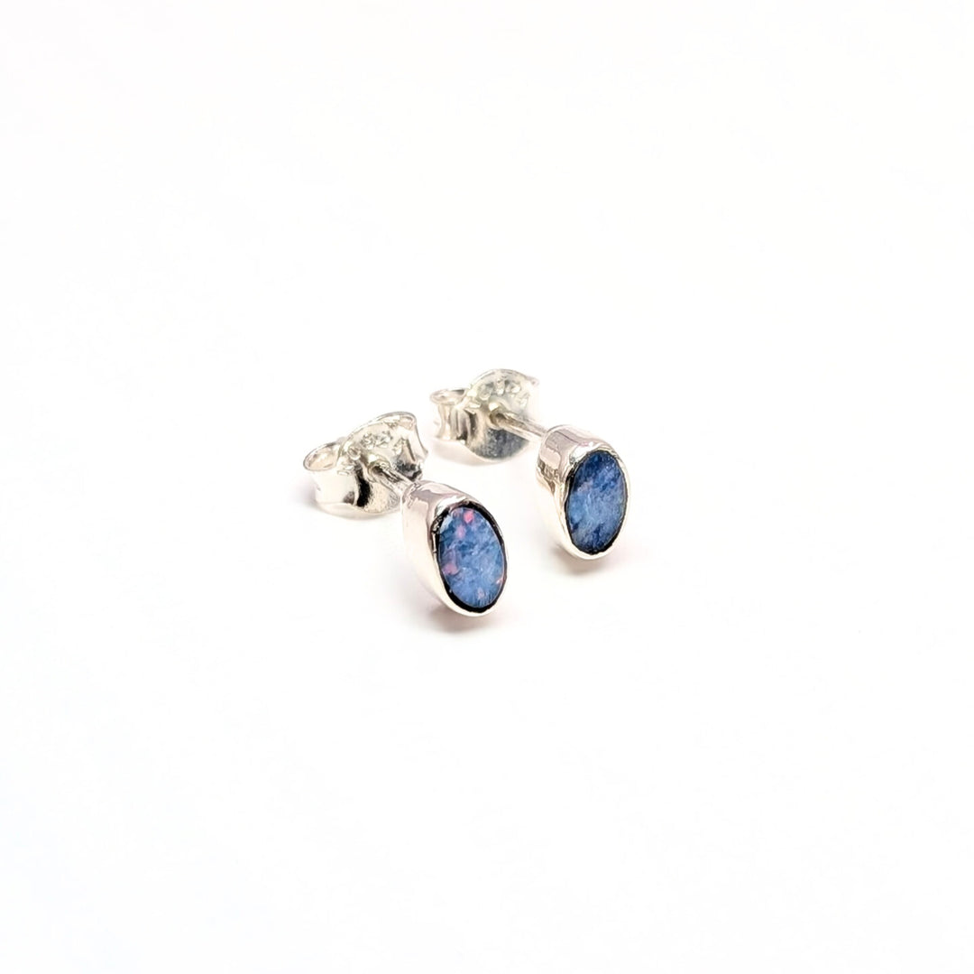 Oval-Cut Australian Opal Stud Earrings in Sterling Silver