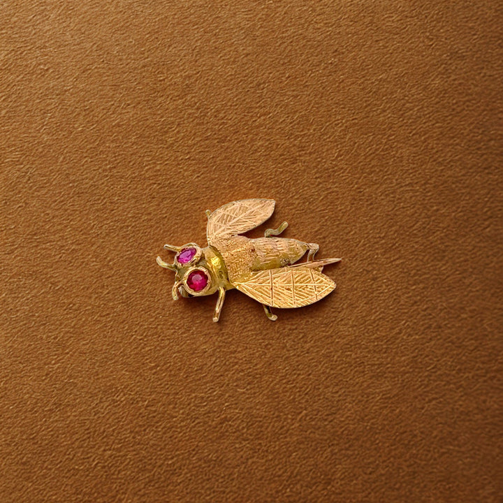 Vintage Ruby Insect Brooch in 18K Yellow Gold