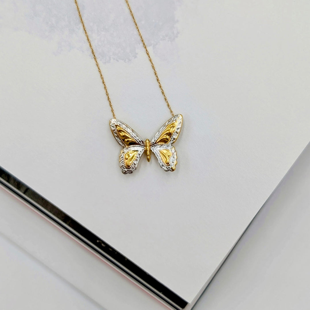 Vintage Butterfly Necklace Set in 14k Yellow & White Gold