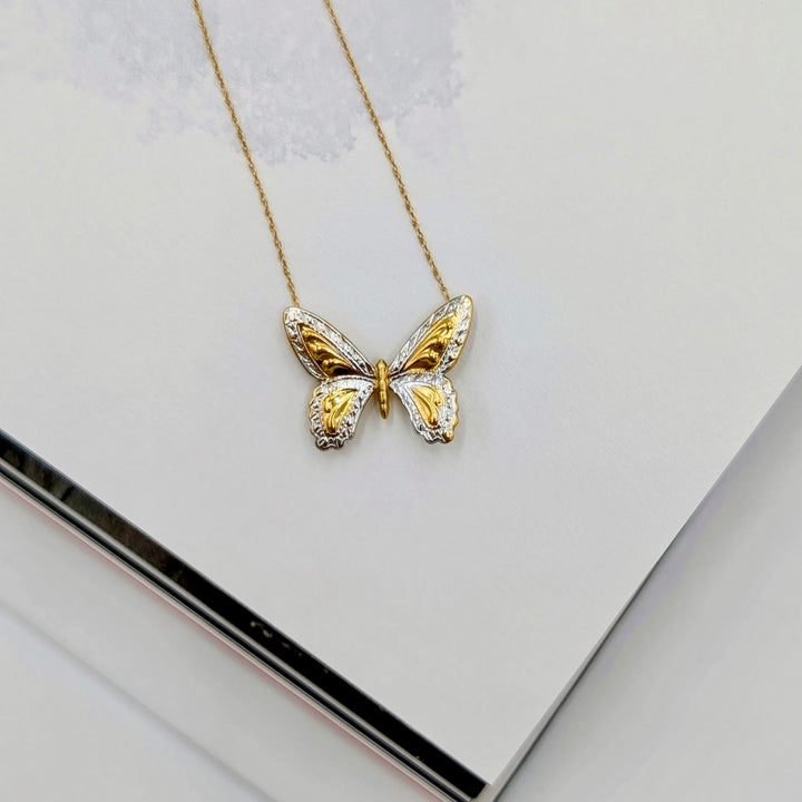 Vintage Butterfly Necklace Set in 14k Yellow & White Gold