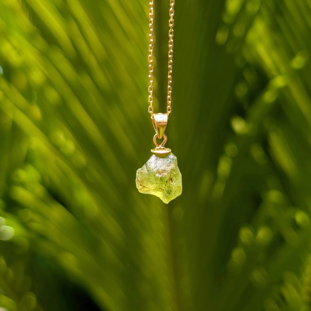 Raw Peridot Necklace in Gold Over Sterling Silver