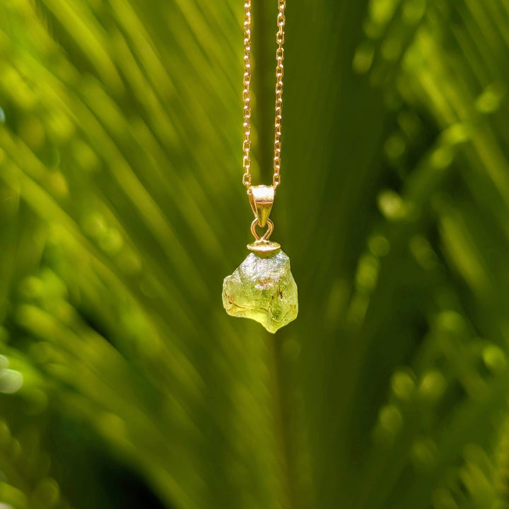 Raw Peridot Necklace in Gold Over Sterling Silver