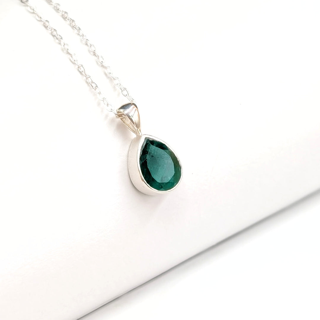 Faceted Pear-Cut Emerald Necklace Set in Sterling Silver