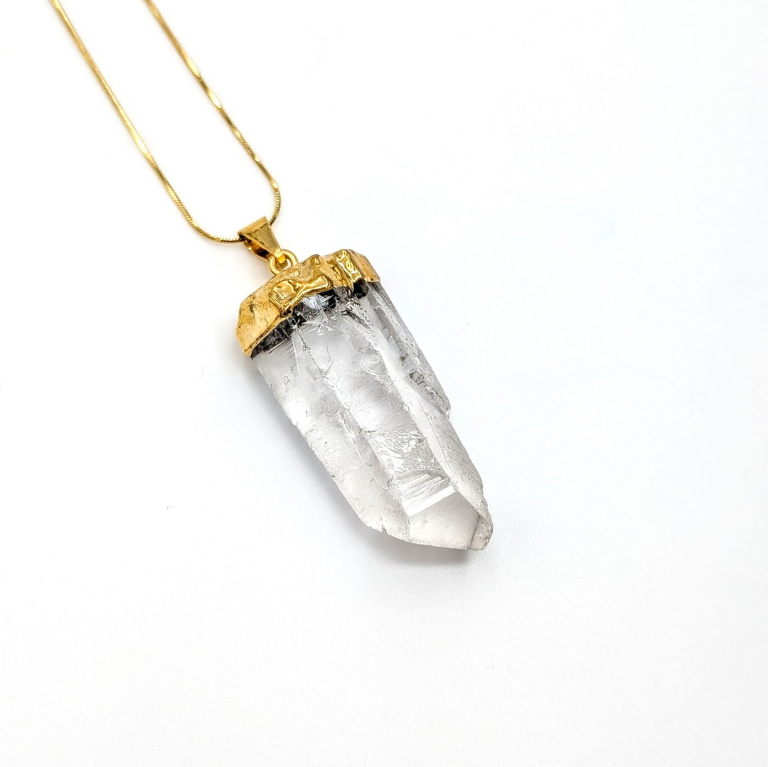 Brazilian Clear Quartz Necklace in Gold Over Sterling Silver