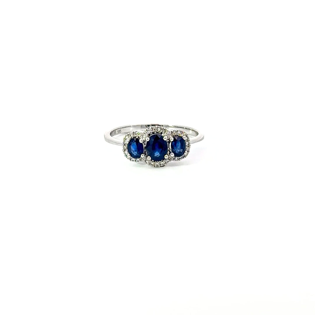 Pre-Loved Blue Sapphire & Diamond Ring in 14K White Gold