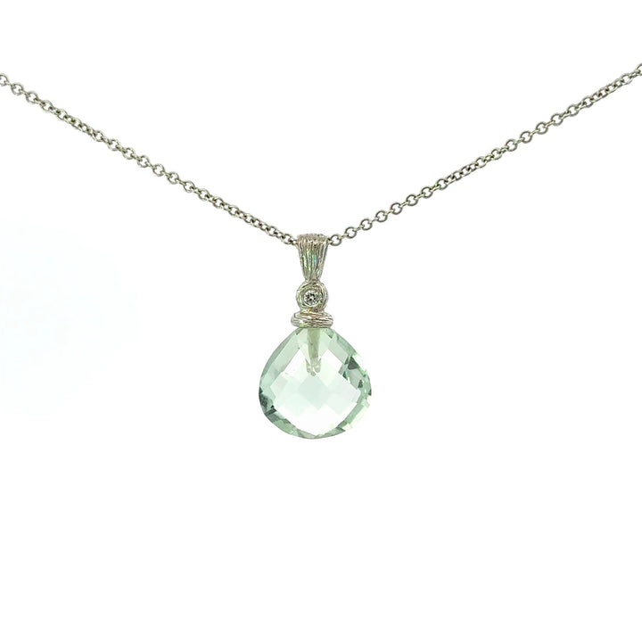 Vintage Prasiolite & Diamond Necklace in 14K White Gold