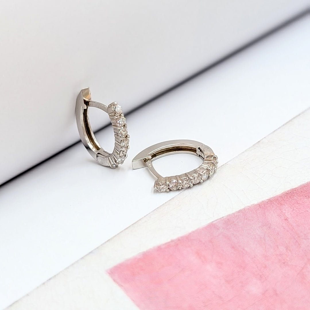 Brilliant Round-Cut Diamond Huggie Hoop Earrings in 14k White Gold