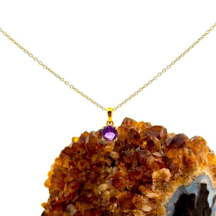 Round Cut Amethyst Necklace in 18kt Gold Vermeil