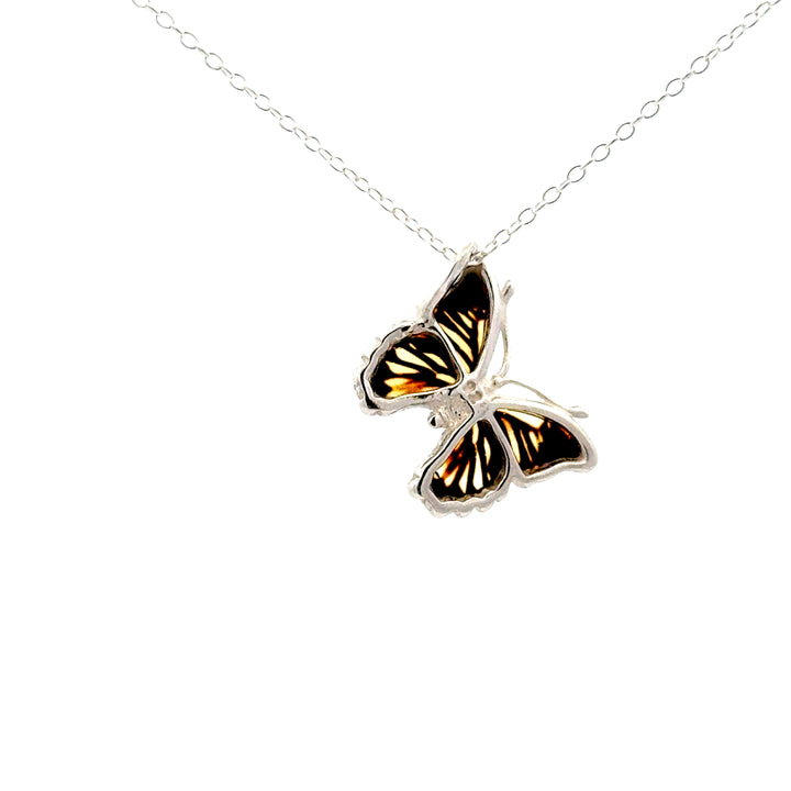 Amber Butterfly Necklace in Sterling Silver