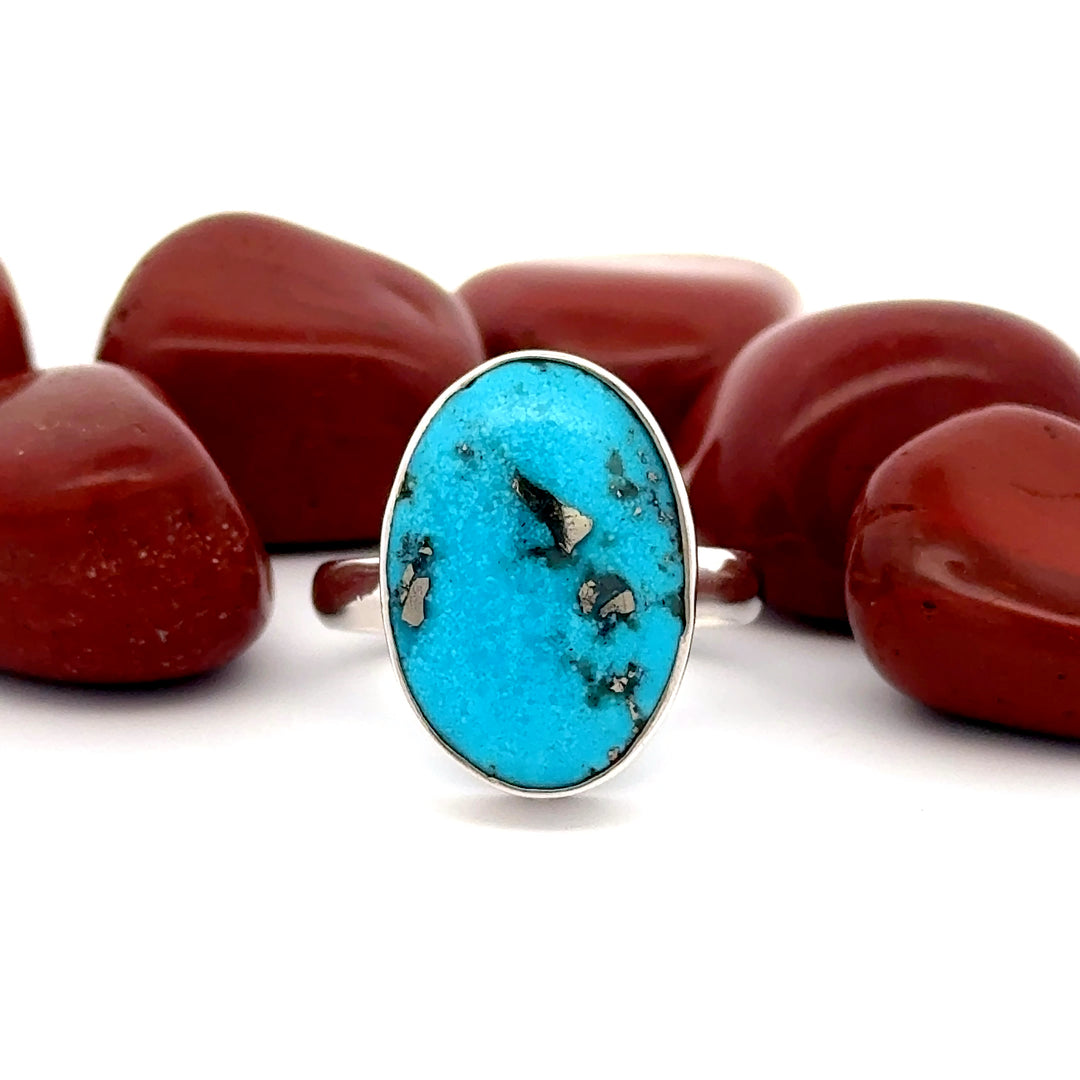 Oval Cut Turquoise & Pyrite Ring in Sterling Silver