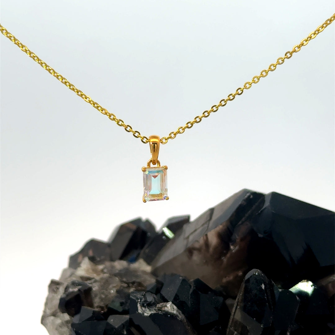Emerald Cut Mystic Topaz Necklace in Vermeil