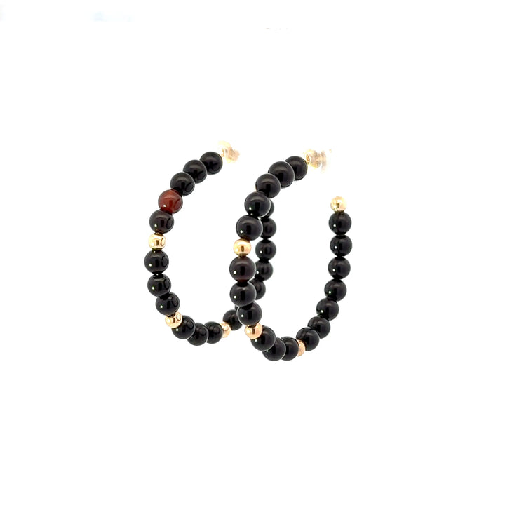 Vintage Onyx Hoop Earrings in 14K Yellow Gold