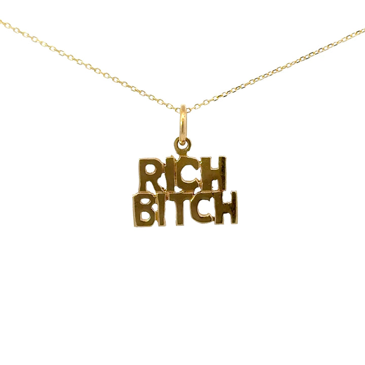 Vintage “Rich Bitch” Pendant Necklace in 14K Yellow Gold