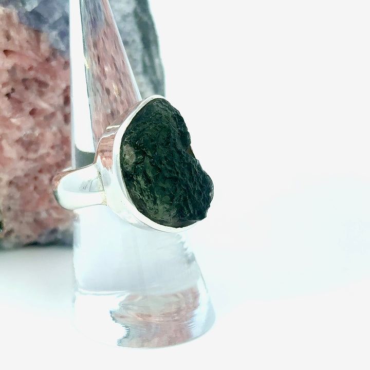 Moldavite Freeform Ring in Sterling Silver