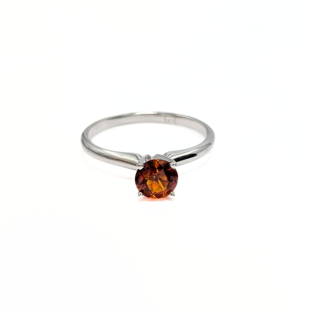 Vintage Round Cut Madeira Citrine Ring in 14K White Gold
