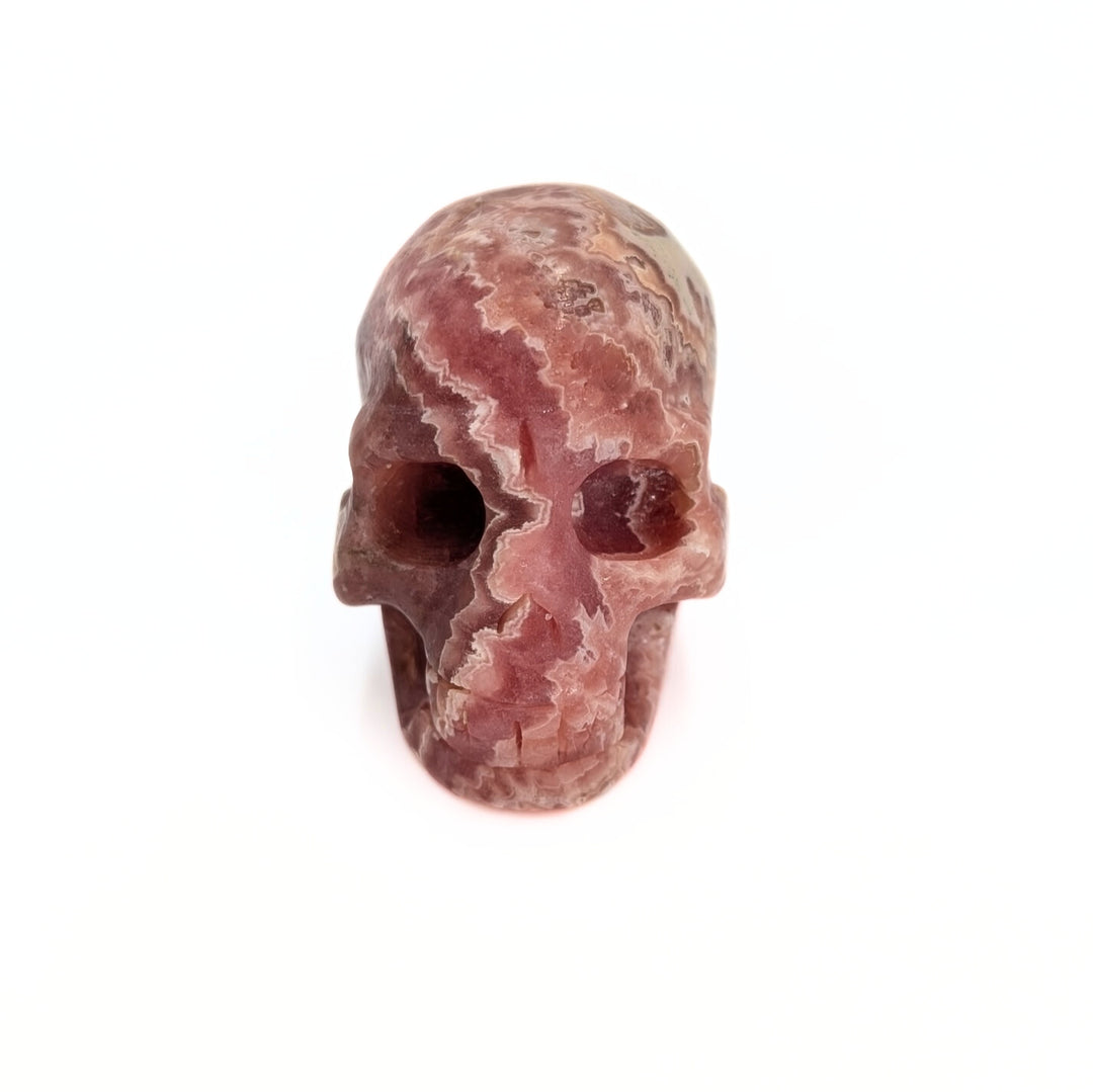 Rhodochrosite Carved Skull Figurine