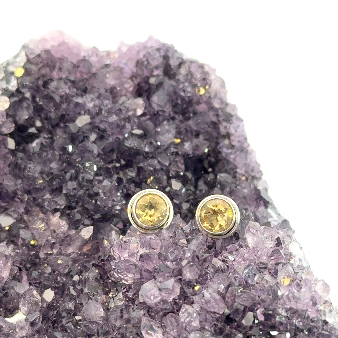 Round Cut Citrine Stud Earrings in Sterling Silver
