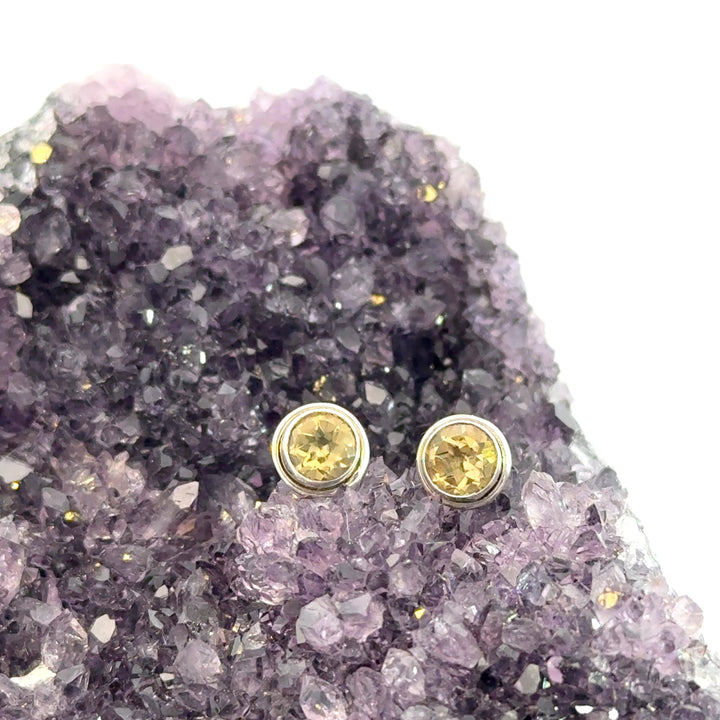 Round Cut Citrine Stud Earrings in Sterling Silver