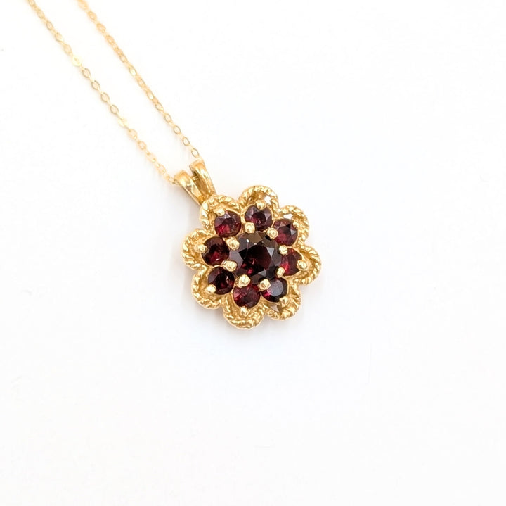 Vintage Floral-Inspired Round-Cut Garnet Necklace in 14k Yellow Gold