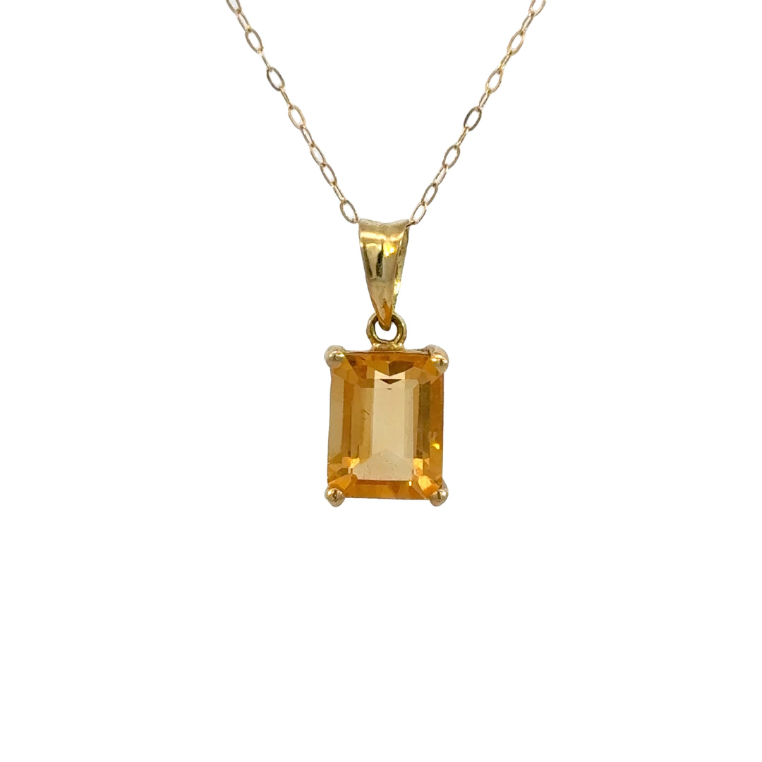 Emerald Cut Citrine Necklace in 14k Yellow Gold