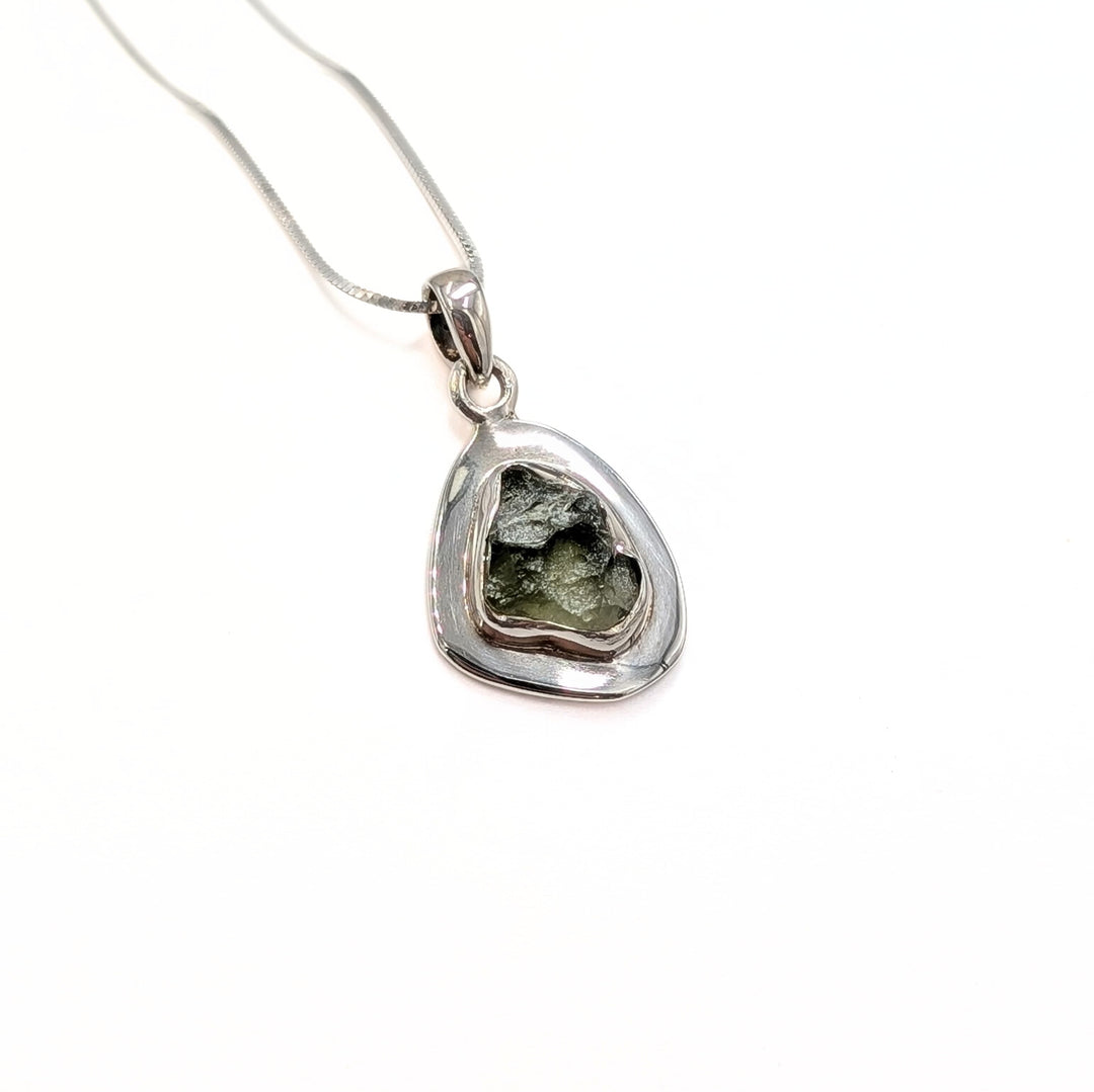 Raw Moldavite Necklace in Sterling Silver