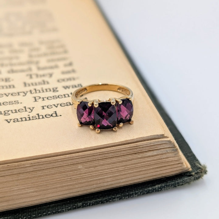 Vintage Cushion-Cut Rhodolite Garnet Ring in 14k Yellow Gold