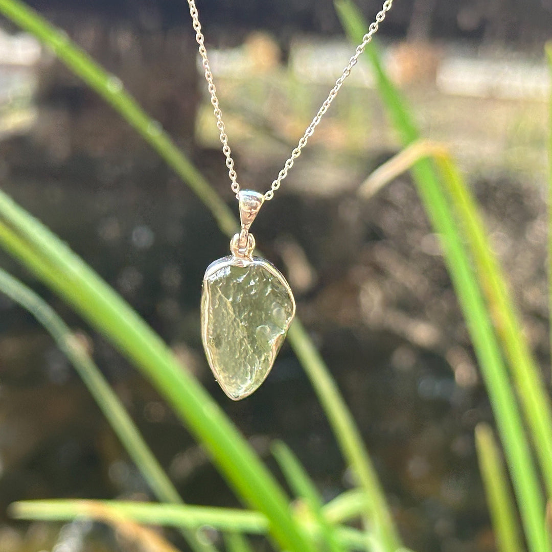 Moldavite Freeform Necklace in Sterling Silver