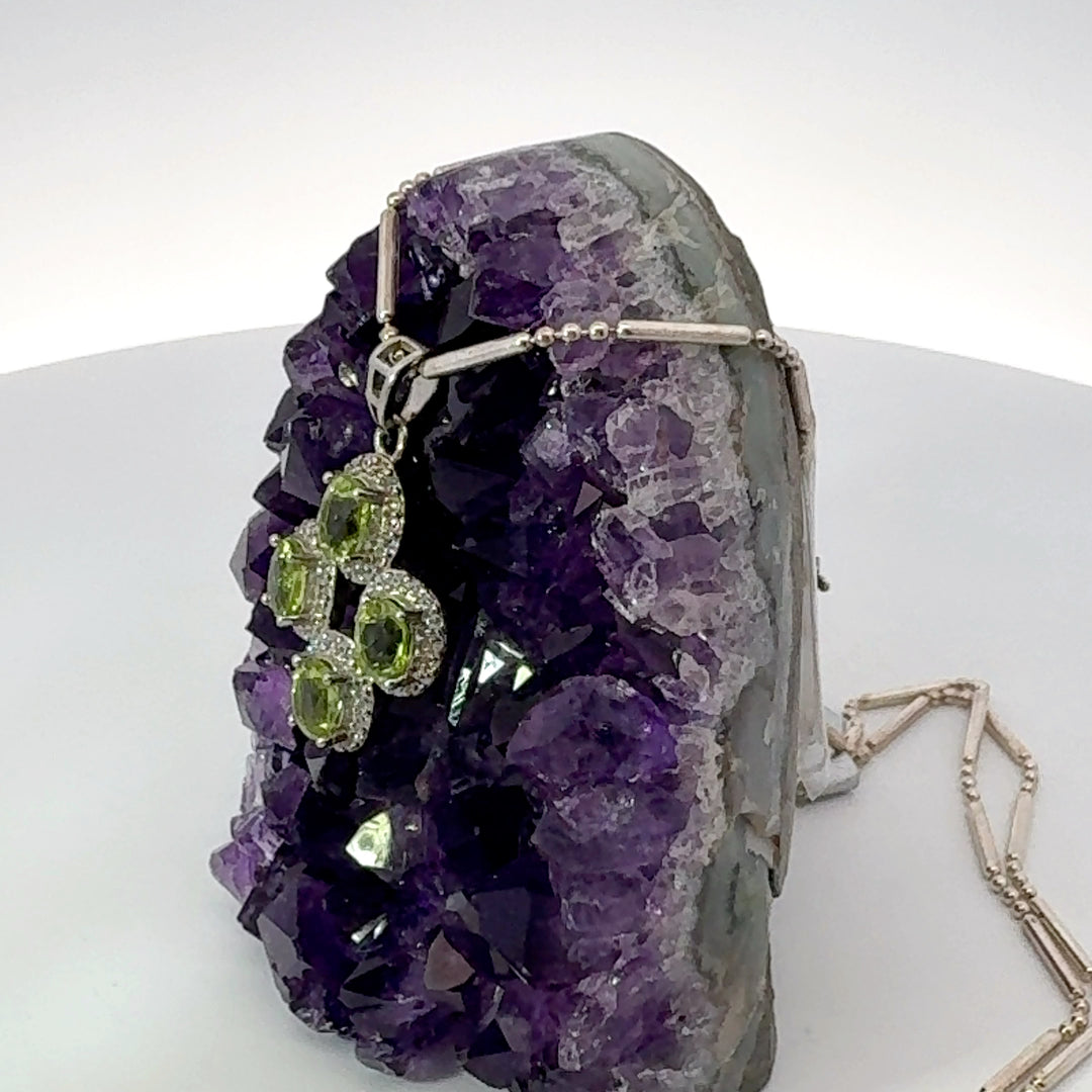 Round Cut Peridot & White Topaz Cross Necklace in Sterling Silver