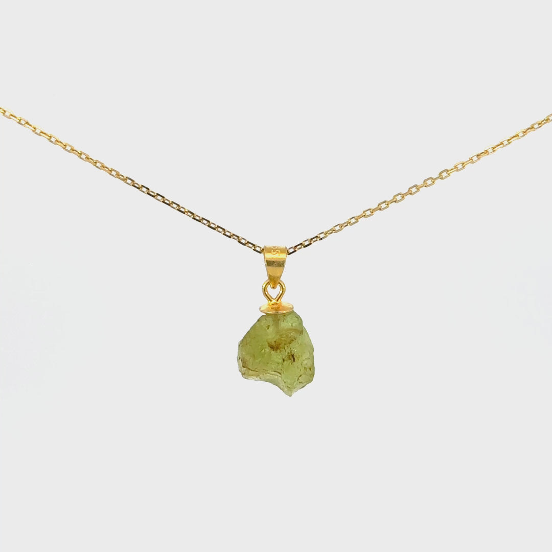 Raw Peridot Necklace in Gold Over Sterling Silver