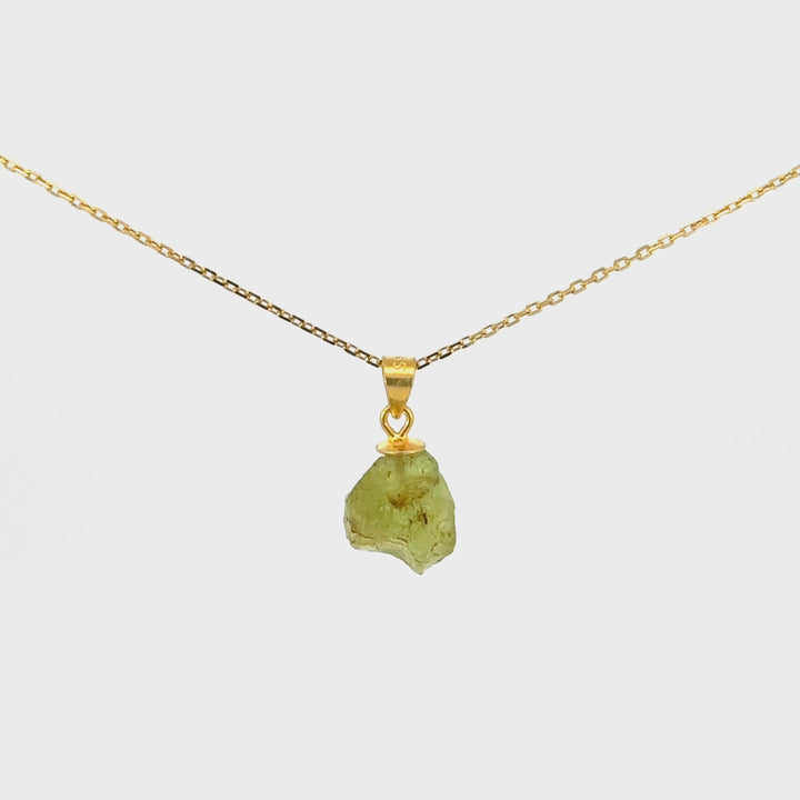Raw Peridot Necklace in Gold Over Sterling Silver