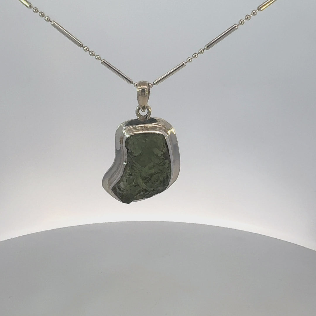 Moldavite Freeform Necklace in Sterling Silver
