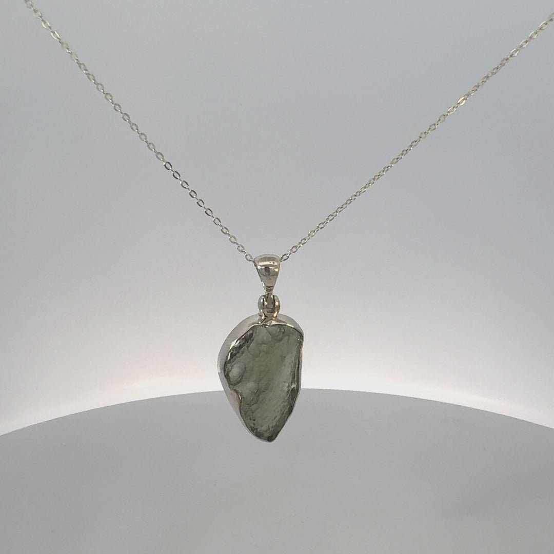 Moldavite Freeform Necklace in Sterling Silver