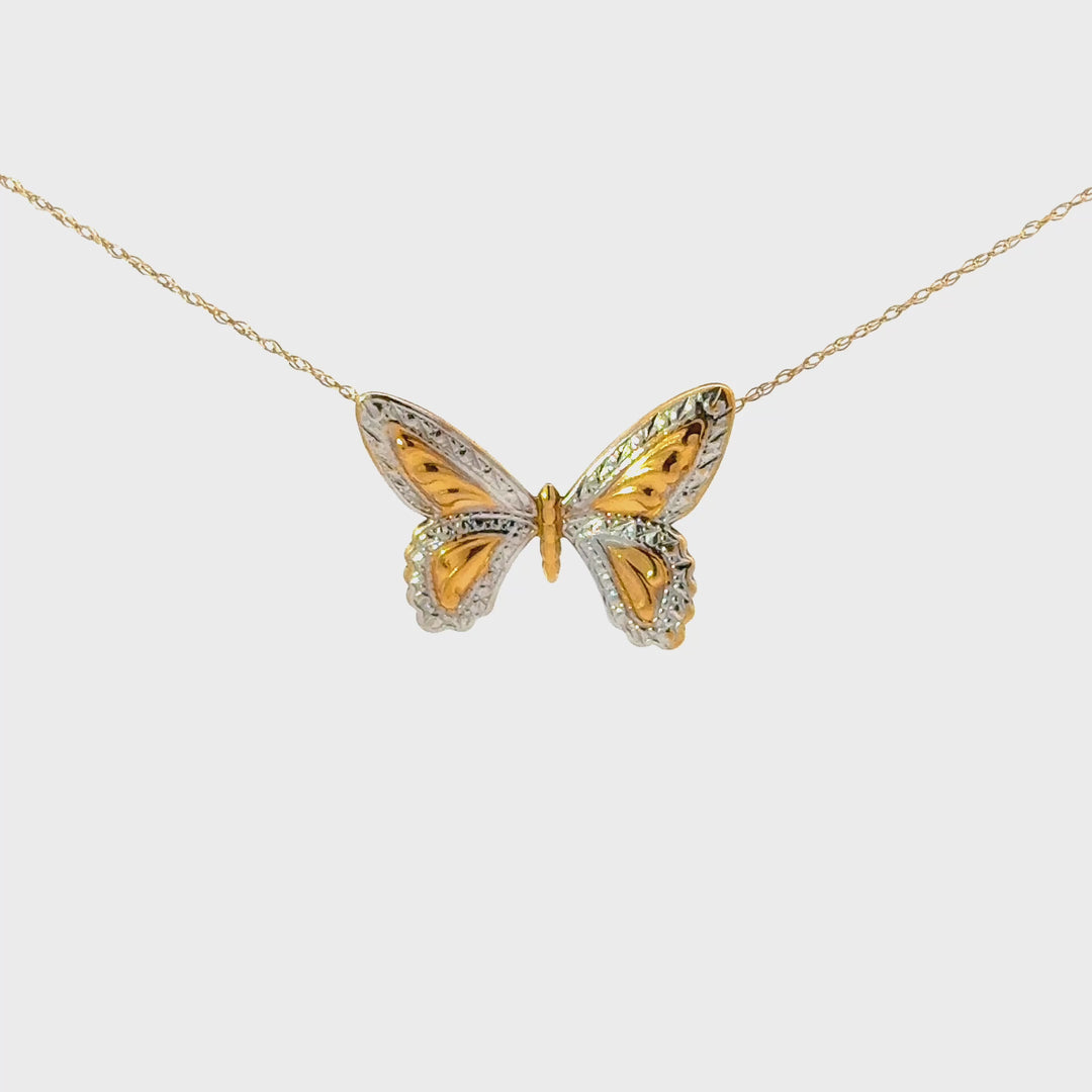 Vintage Butterfly Necklace Set in 14k Yellow & White Gold