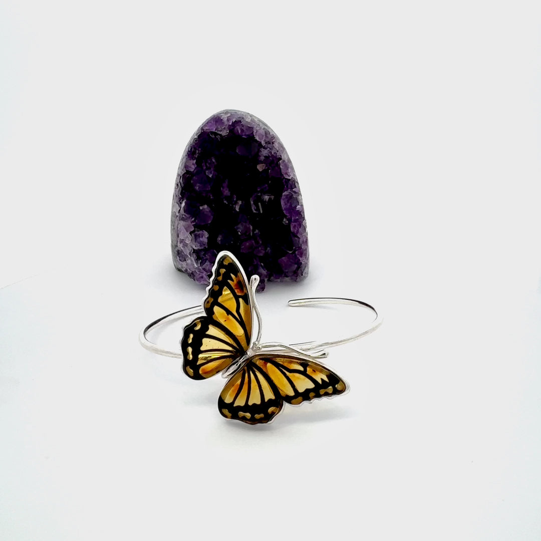 Amber Butterfly Cuff Bracelet in Sterling Silver