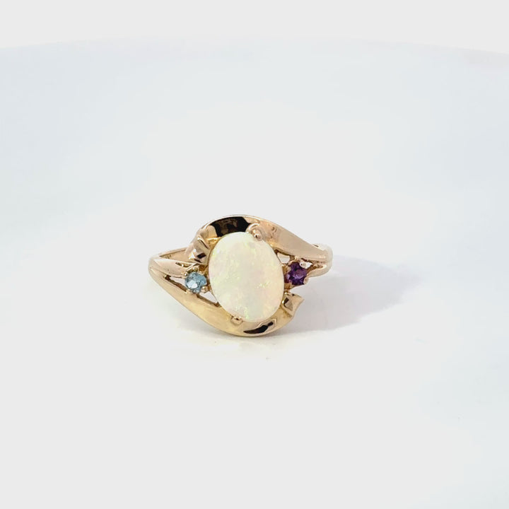 Vintage Opal, Blue Topaz, &  Amethyst Ring Set in 10k Yellow Gold