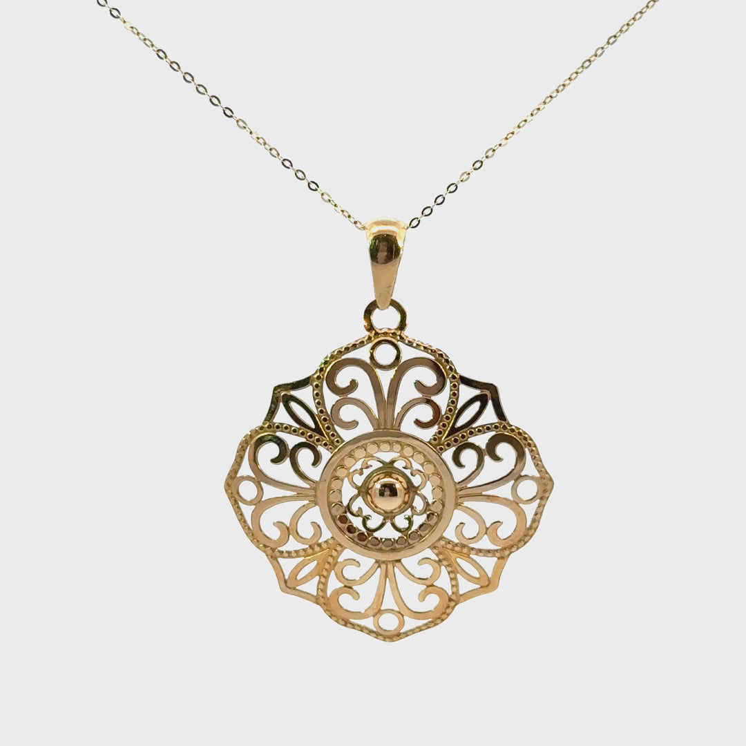 Vintage Filigree Necklace in 14k Yellow Gold