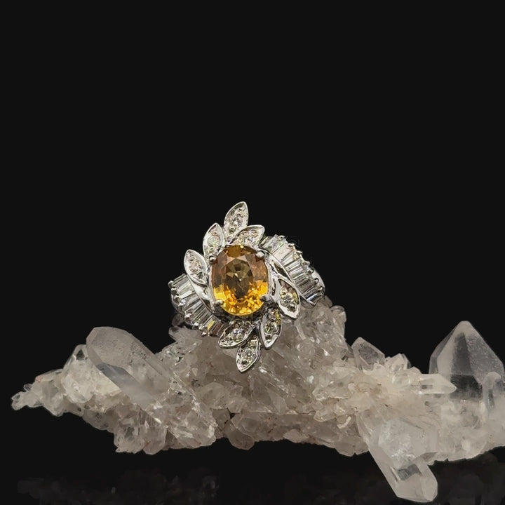 Vintage Yellow Sapphire & Diamond Ring in 14k White Gold