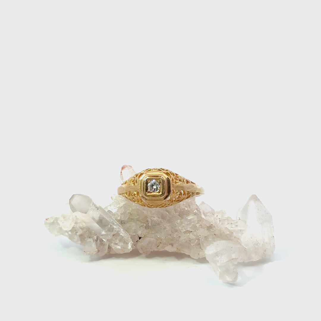 Vintage Vellmar Old Mine Cut Diamond Ring in 14K Yellow Gold