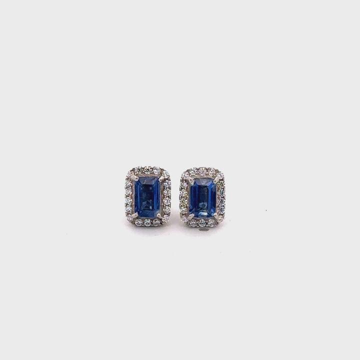 Cushion Cut Blue Kyanite & Round Cut White Topaz Stud Earrings in Sterling Silver