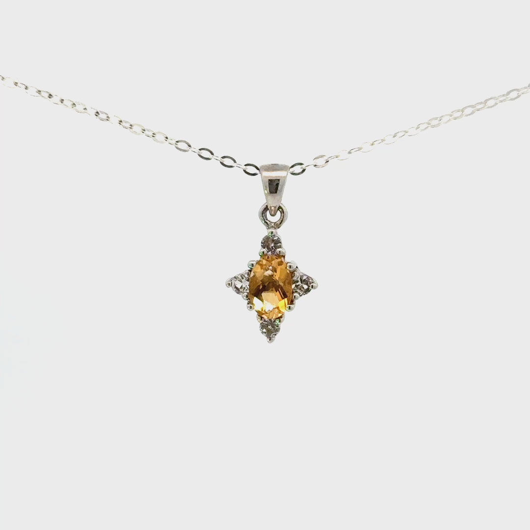 Citrine & White Topaz Necklace in Sterling Silver