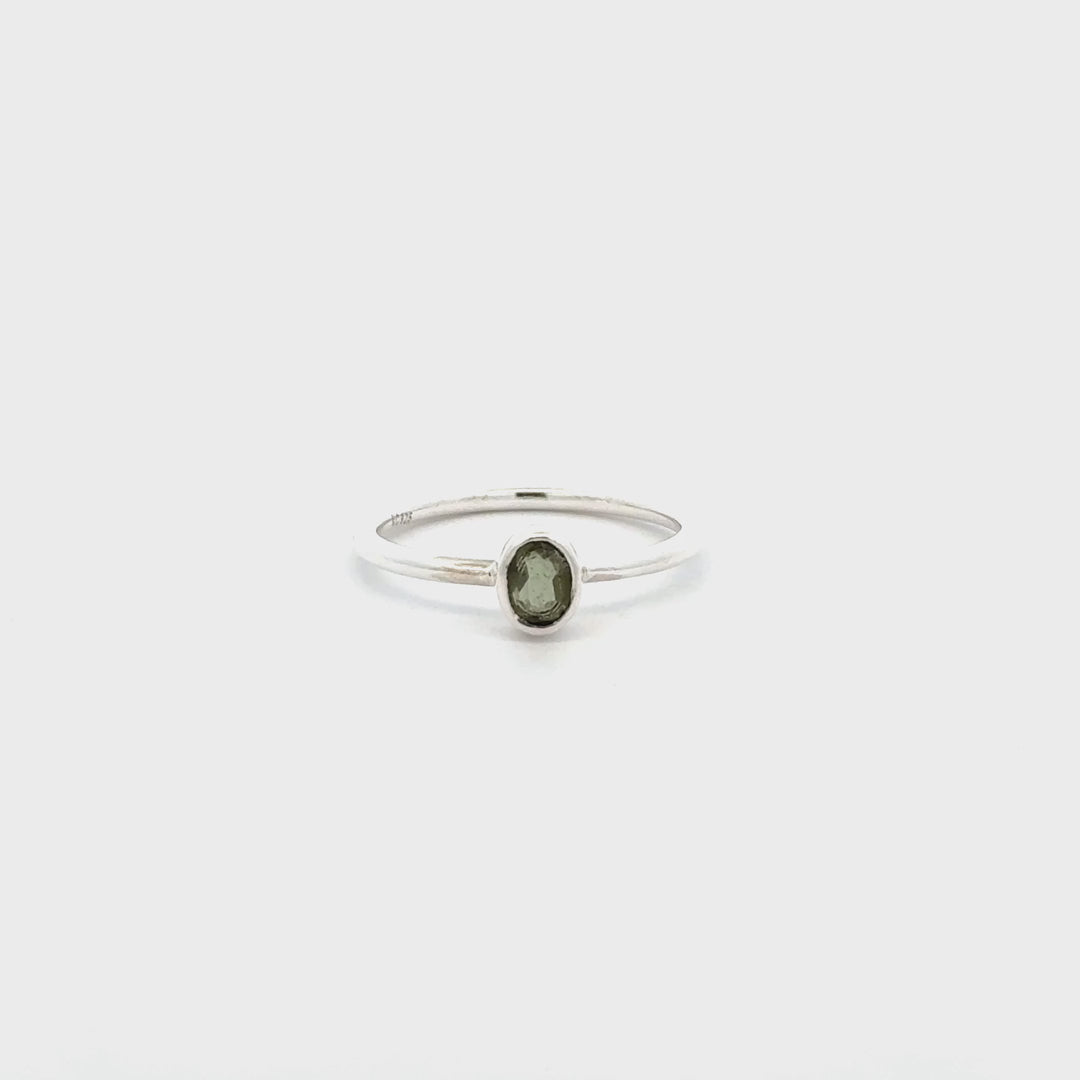 Women's faceted Moldavite Ring Set in Sterling Silver