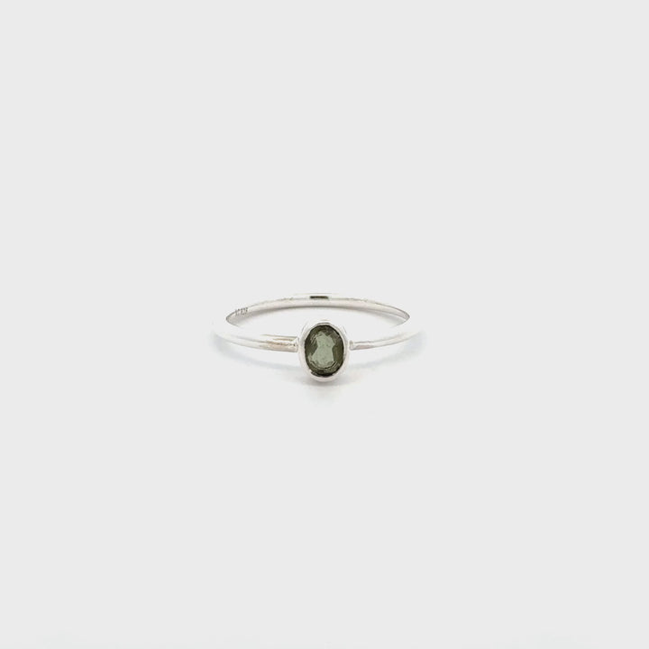 Women's faceted Moldavite Ring Set in Sterling Silver