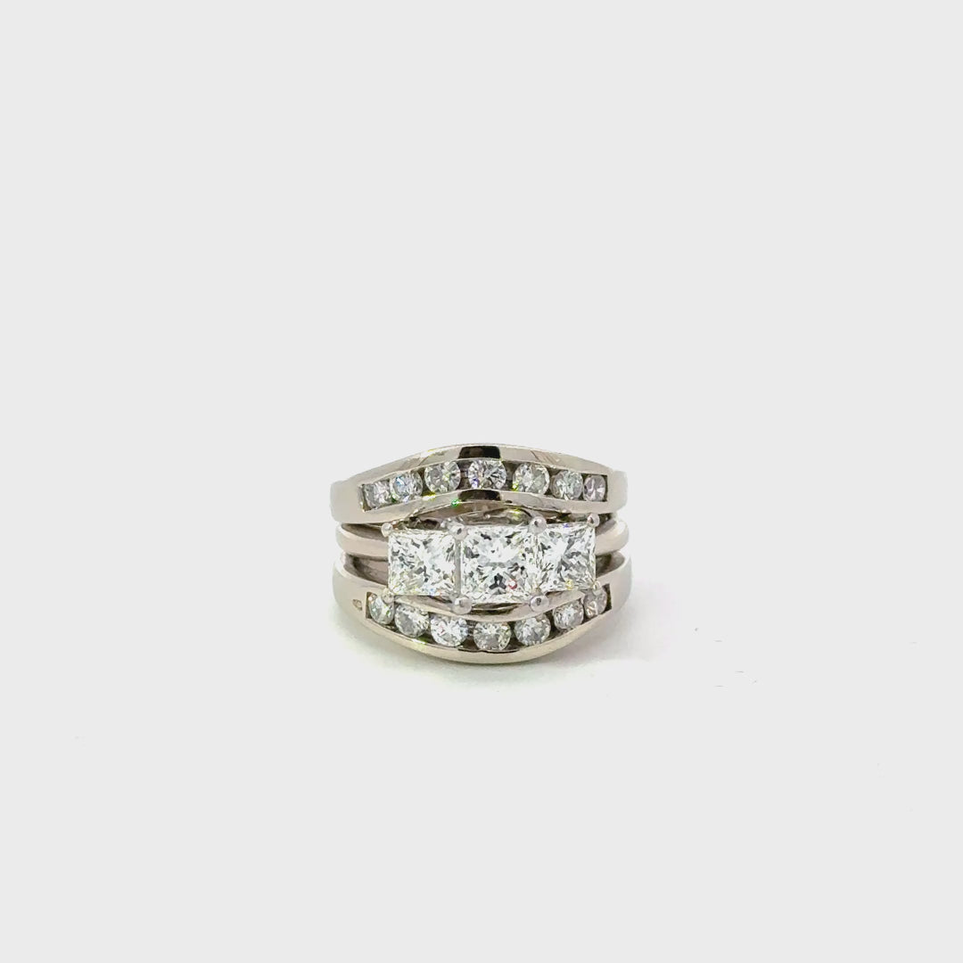 Vintage Three-Stone Diamond Engagement Ring with Diamond Guard in  14K White Gold & Platinum