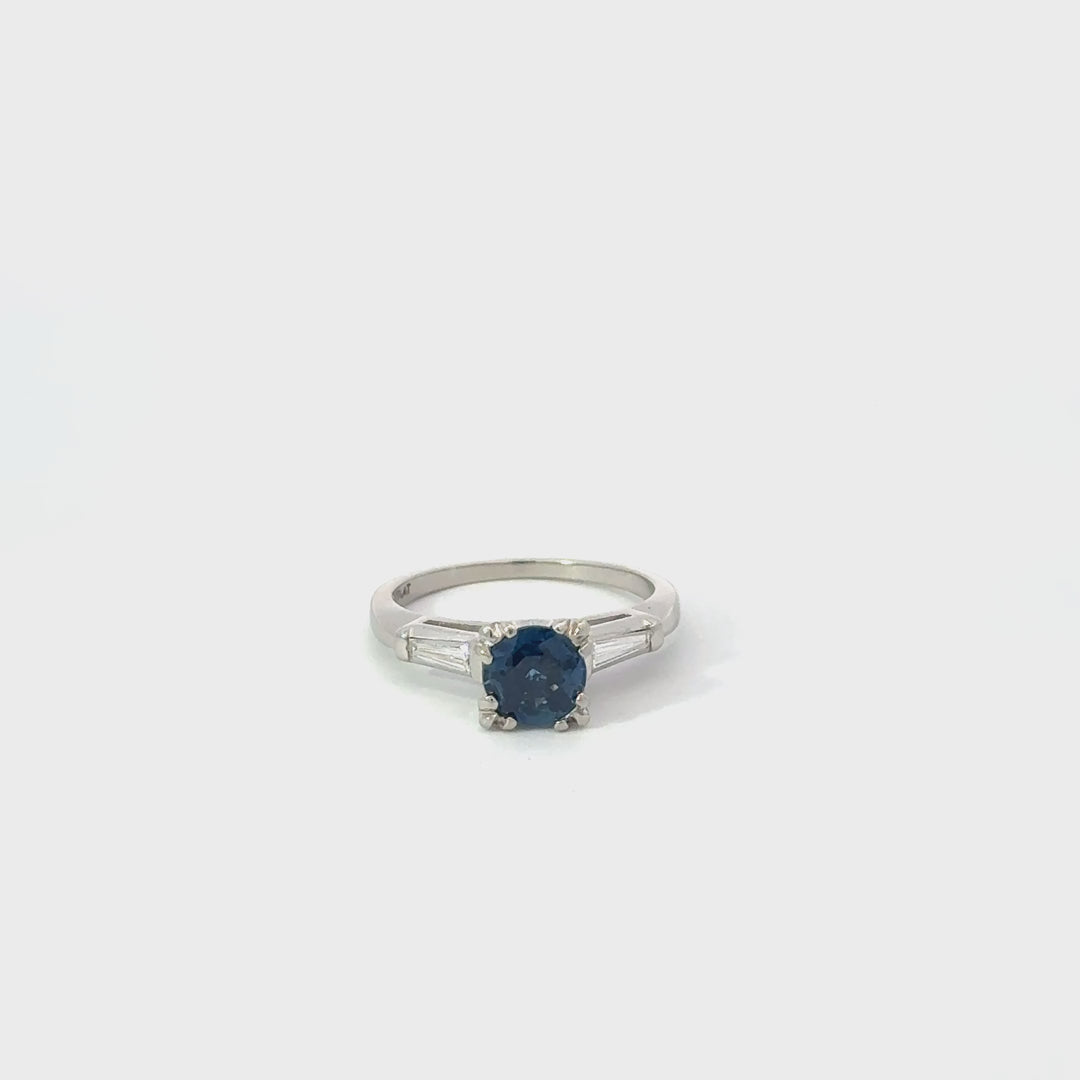 Round-Cut Blue Sapphire & Diamond Ring Set in Platinum