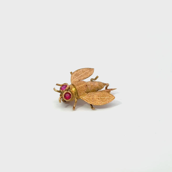 Vintage Ruby Insect Brooch in 18K Yellow Gold