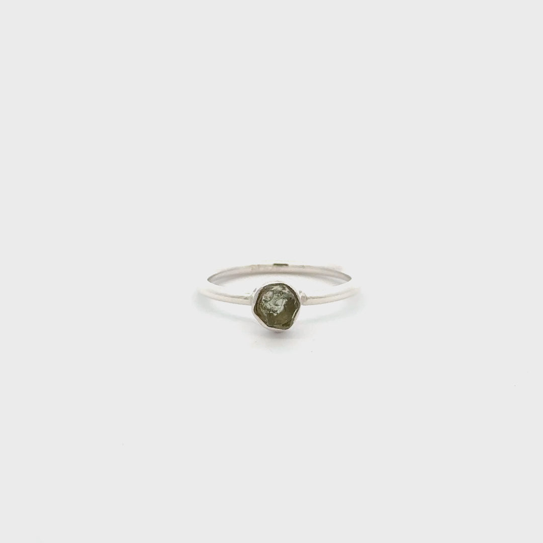 Women's Raw Moldavite Ring Set in Sterling Silver